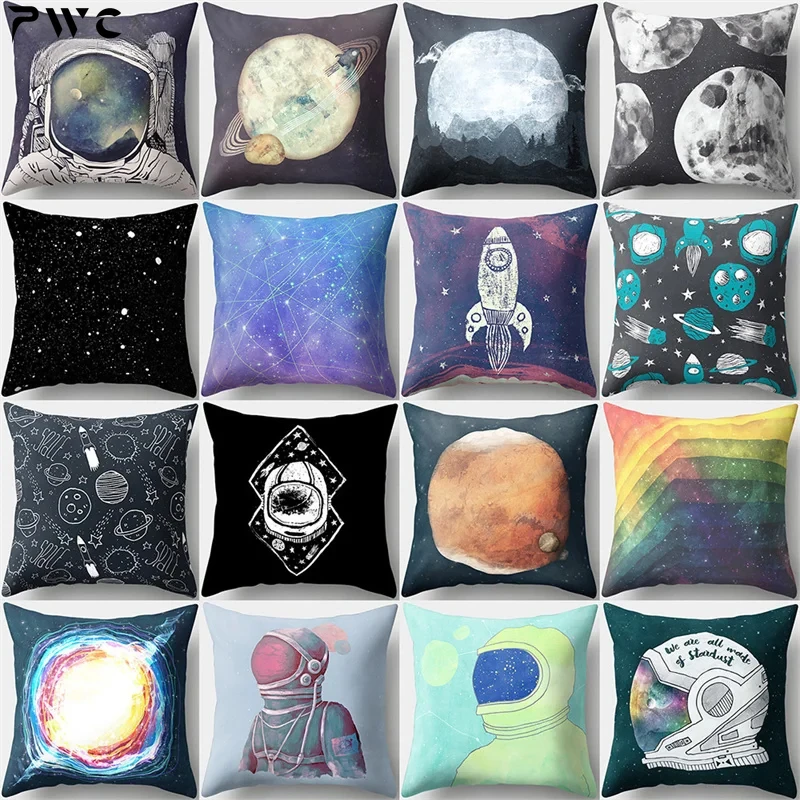 

45x45cm Cartoon Spacecraft Cushion Cover Spaceman Polyester Pillow Cases Astronaut Rocket Cushion Cover Sofa Home Decoration