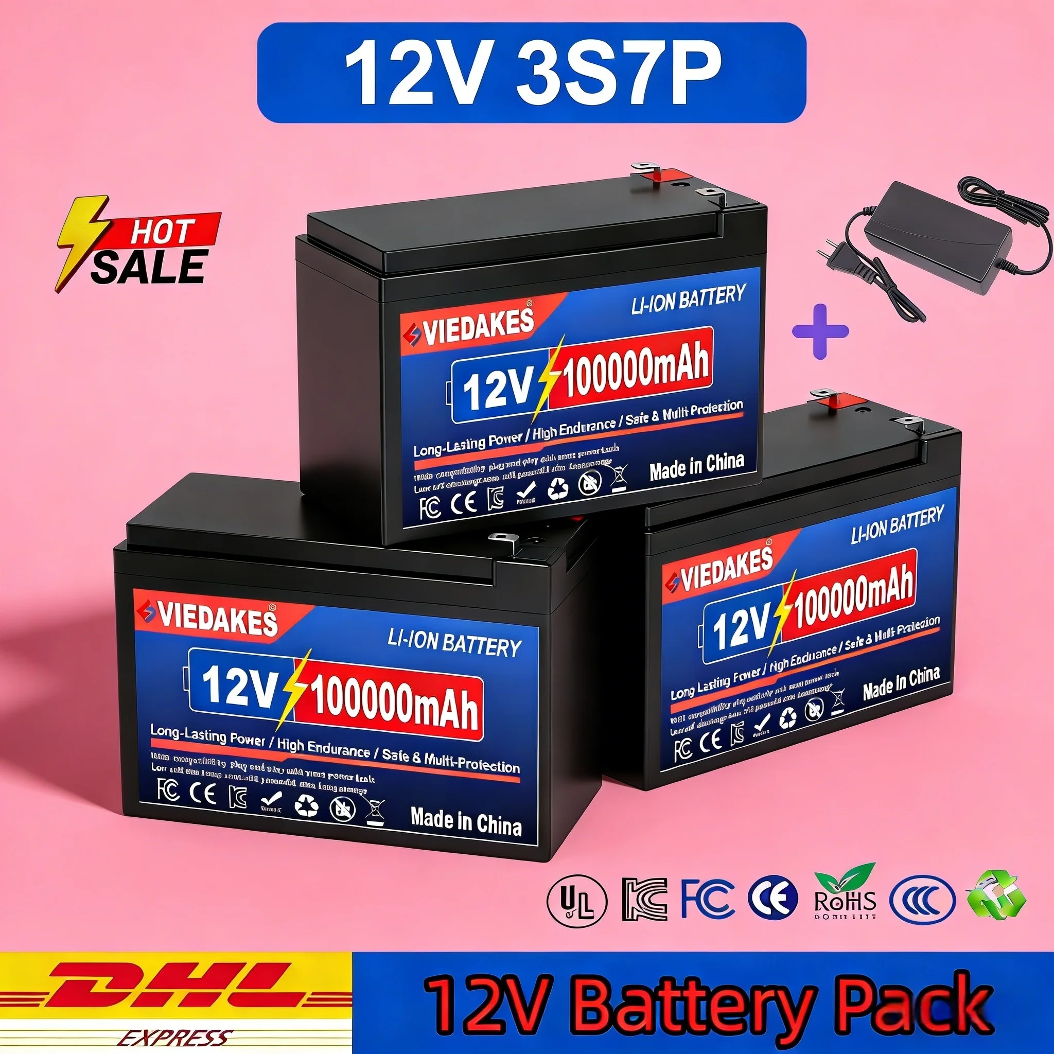 

12v battery pack Rechargeable LiFePO4 3s7p 18650 100000mAh with BMS&Charger DIY Solar Lithium Battery Grade A