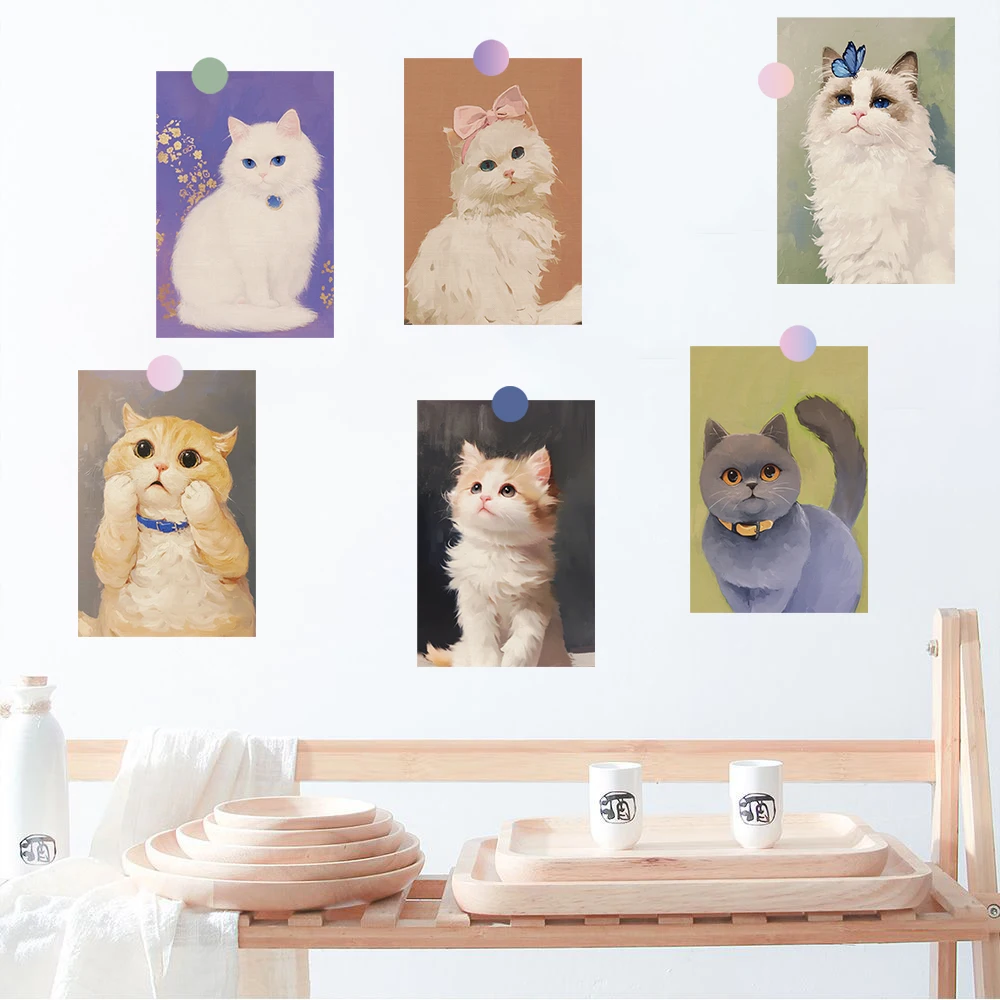 10PCS Cartoon Cat Album Card Sticker Notebook Wedding Art Picture Happy Holidays Laptop Nostalgia Living Room Creative Cards