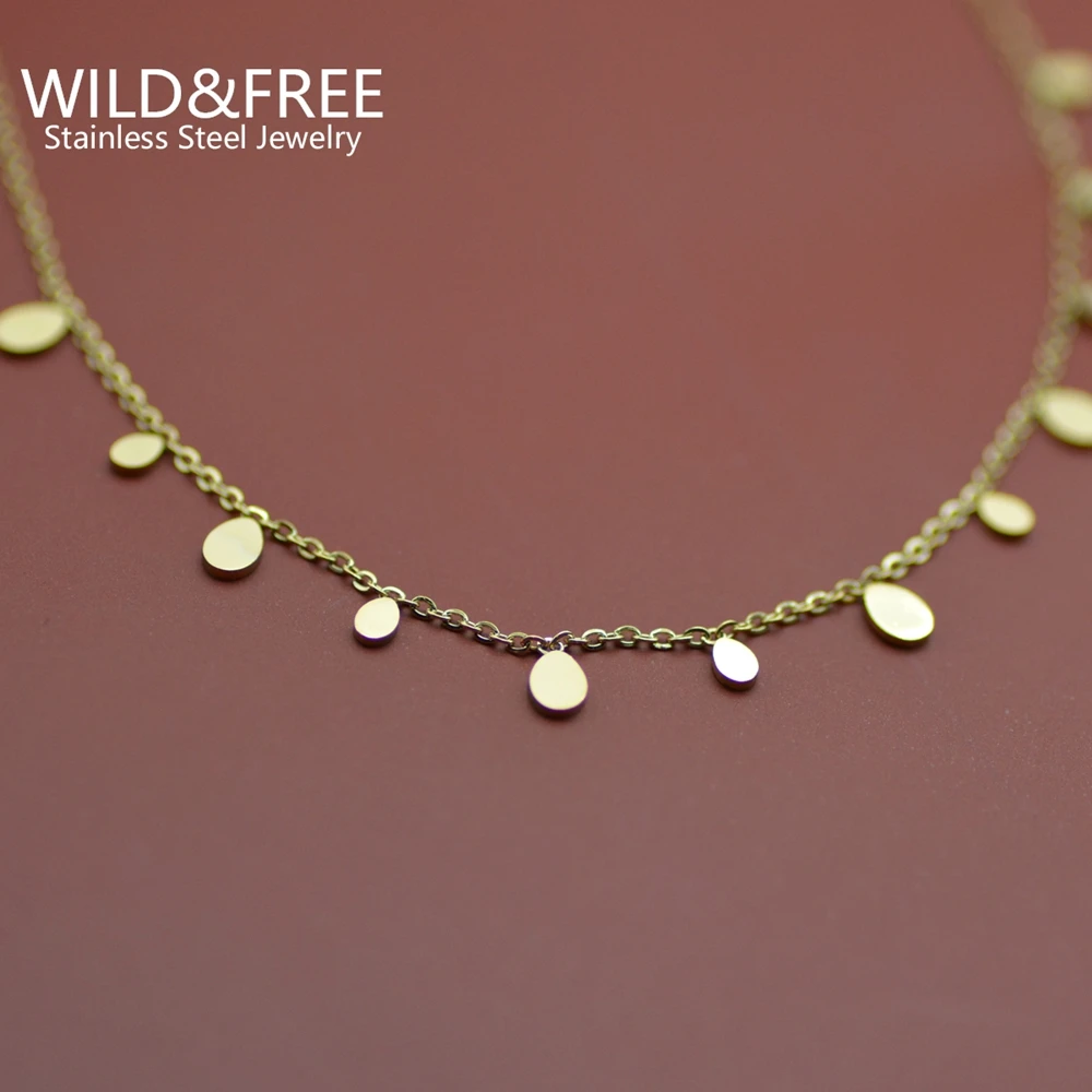 WILD & FREE Boho Gold Plated Stainless Steel Necklaces For Women Geometric Multi Pendants Short Choker Trendy Jewelry