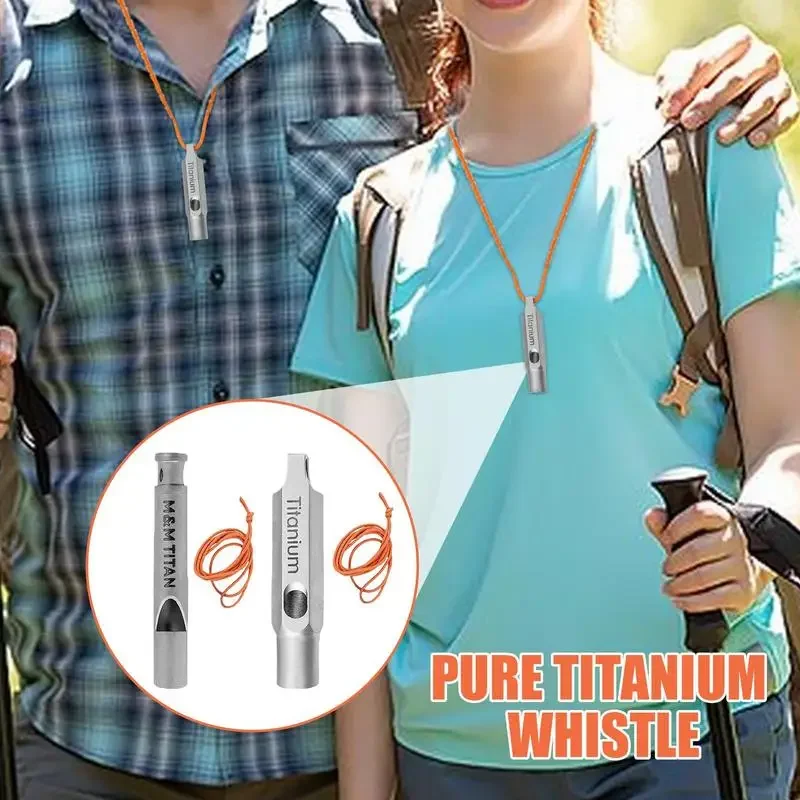 Titanium Survival Emergency Whistle With Lanyard, Portable Keychain Tool For Camping Hiking Exploring Sports Training