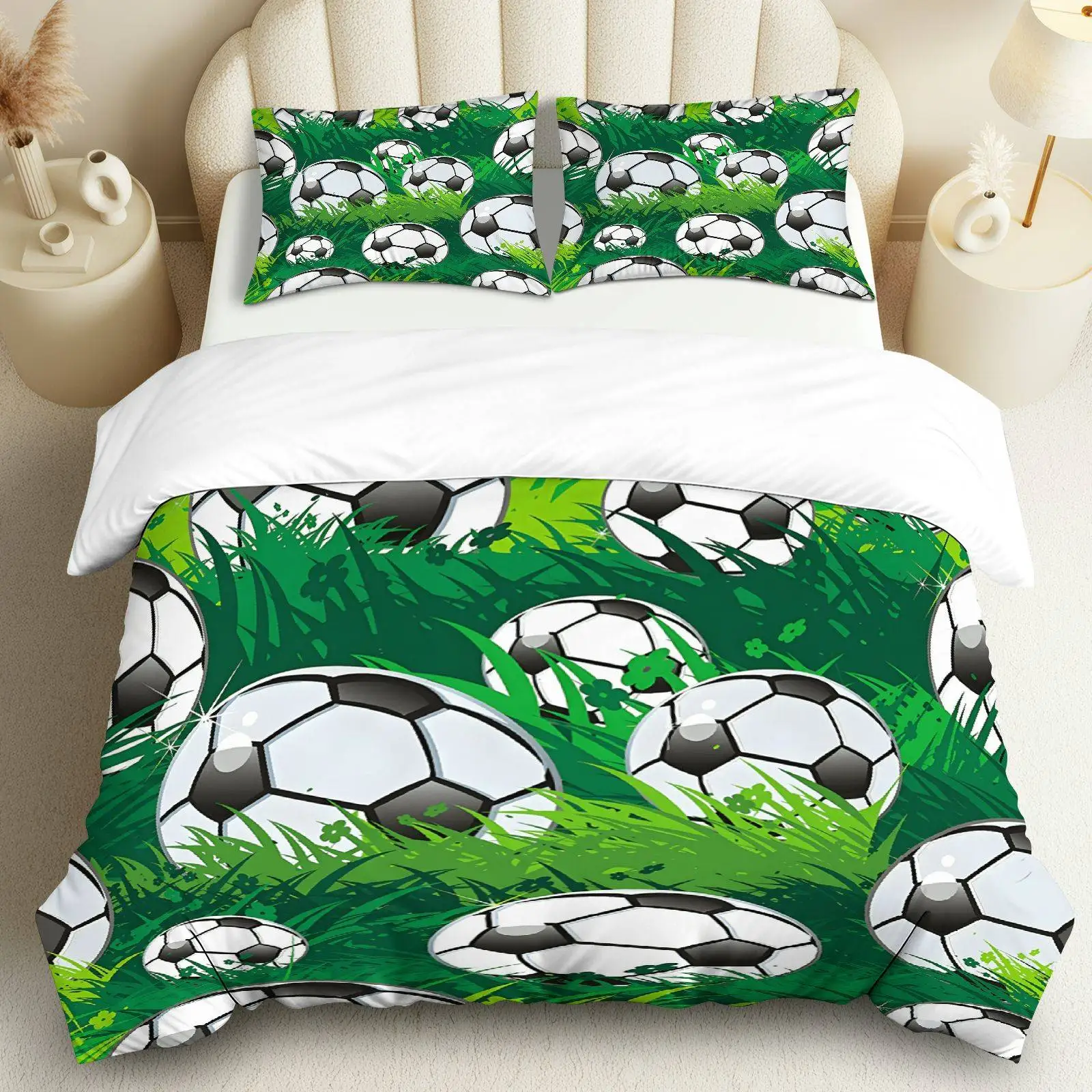 

3PCS Duvet Cover, 1 Duvet+2 Pillowcases(Without filler), Soccer Print Suitable for decoration Bedroom, Sports Room.