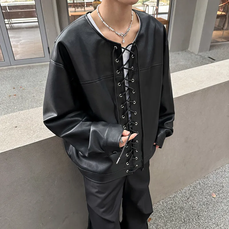 ريترو براون جلد Jaet الرجال طوق سستة تصميم شارع العليا Sle طويل Sve يندبروف الوقوف صالح الشباب Faion #4