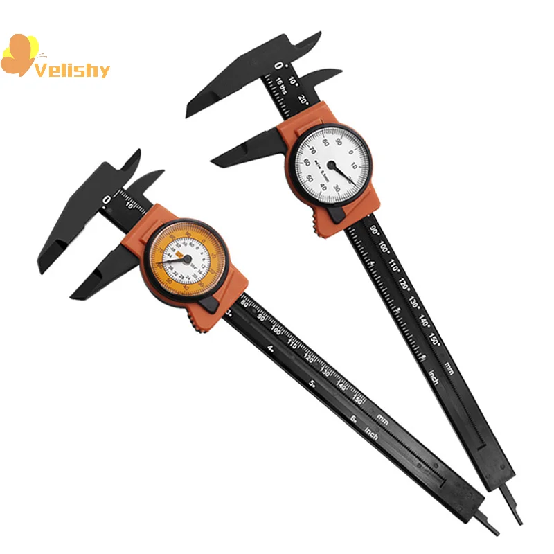 Calibro a corsoio per marcatura 0-150MM 0-6 "con orologio Calibro a corsoio in plastica con scatola di immagazzinaggio Strumenti per strumenti ad alta precisione