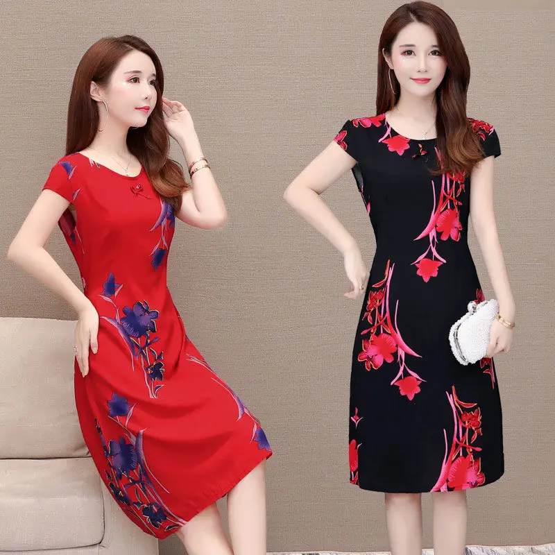 Summer Dress Women's Short-Sleeved Clothes Midi Skirt Woman Dress Vestido De Mujer Femme Robe