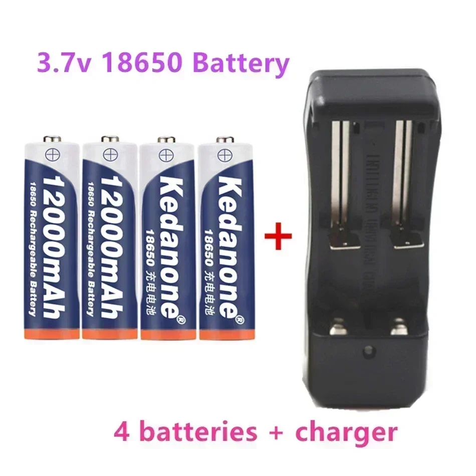 New 3.7V 18650 rechargeable battery 3.7V 18650 12000mah Li ion battery for flashlight battery + charger