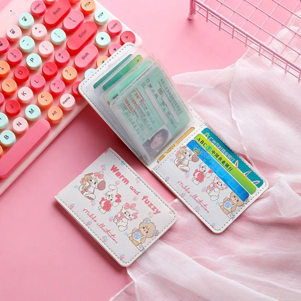 Creativity Portable Print Card Bag Cartoon Large Capacity ID Storage Bag PU Puppy Document Protection Cover