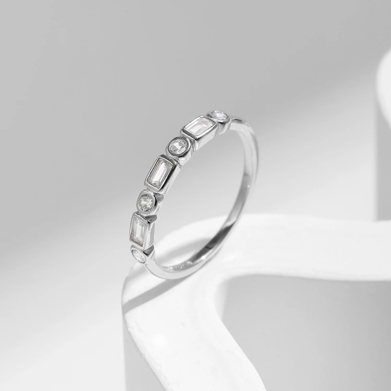 Modian 925 Sterling Zilveren Mode Ronde Rechthoek Oogverblindende Duidelijke Cz Band Ring Voor Vrouwen Bruiloft Verloving Fijne Sieraden