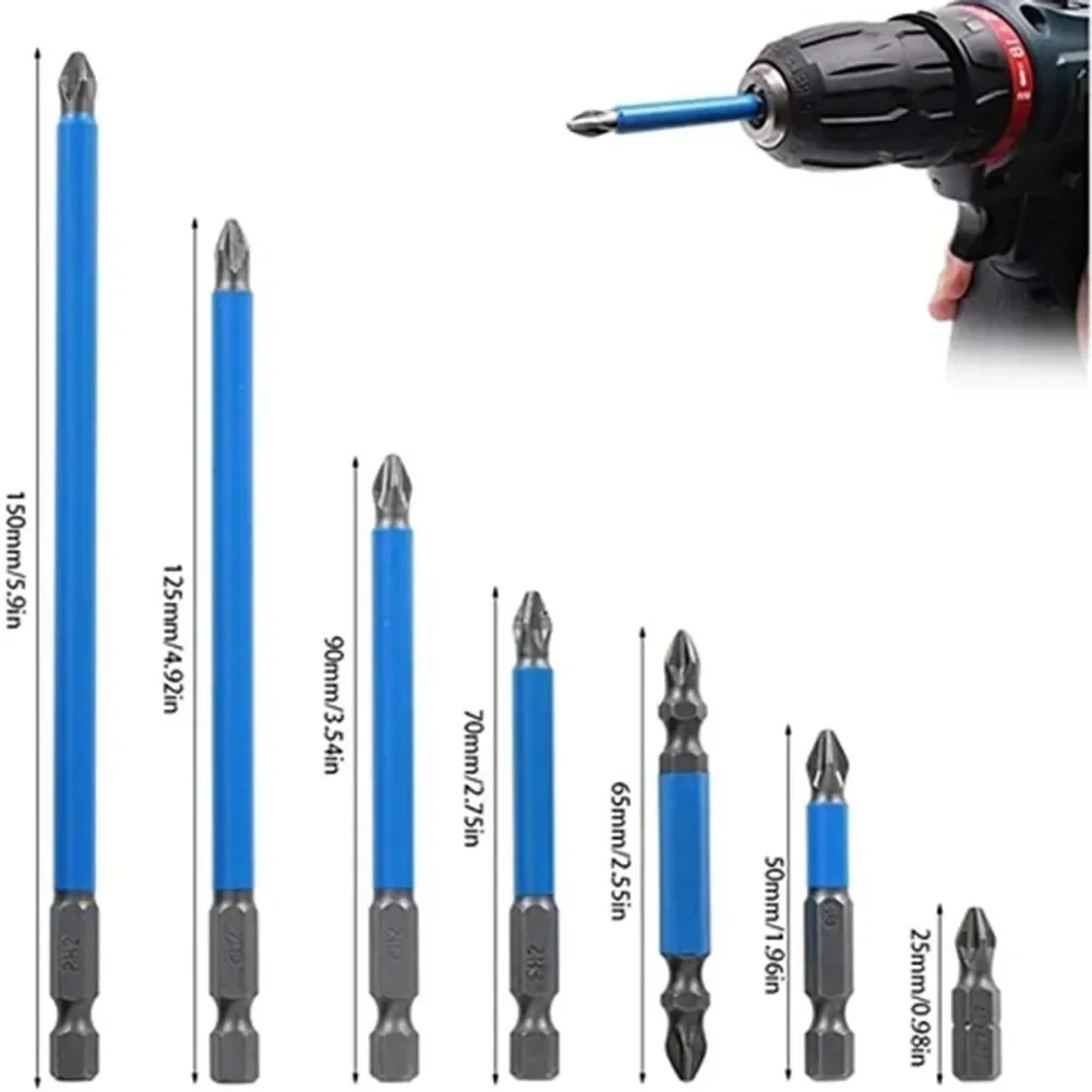 7ชิ้นลื่นแม่เหล็กไขควงบิตชุดPH2ข้ามหัวสว่านไฟฟ้าไขควงบิต1/4 "Hex S Hank 25/50/6/70/90/125/150มิลลิเมตร