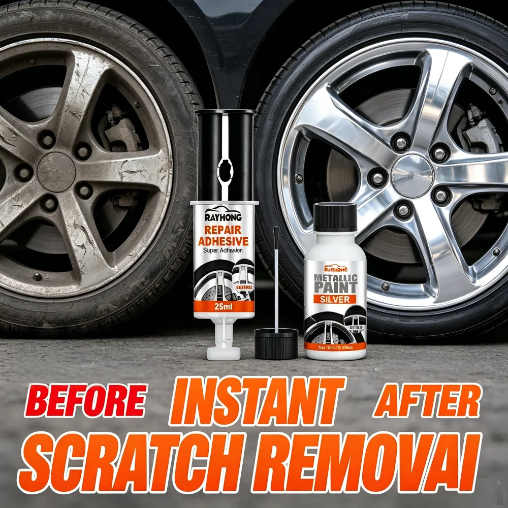 

Alloy Wheel Repair Kit, Instantly Restores Scratches & Curb Rash, Permanent Glossy Silver Finish Like New