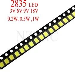 LED SMD 100 Haute Luminosité Blanche, 1W, 2835 W, 0.5W, 3V, 6V, 9V, 18V, 36V, 150MA, 100MA, 30MA, 60MA, 80MA, 0.2-6000 K, 6500 Pièces