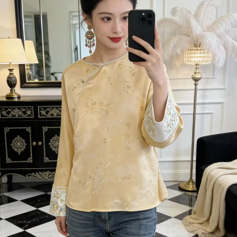 

High-end Spring Autumn New Coat Embroidery Flowers Women Elegant Loose Lady Top S-XXL