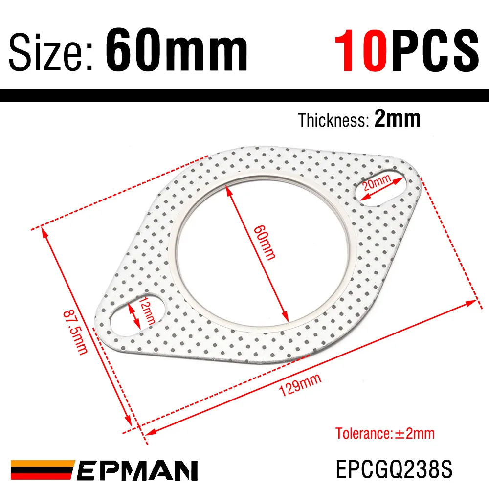 EPMAN Universele turbo-uitlaatpakking Fire Ring van 51 mm tot 78 mm (2" - 3") 2 boutgatpakkingen EPCGQ238S enz. - afbeelding 1