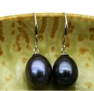 Wholesale price PERFECT 11-13MM SOUTH SEA BLACK PEARL DANGLE EARRING 14/20 WHITE GOLD HOOK