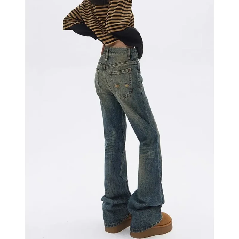 

Retro Style Blue Womens Jeans High Waist Straight Y2K Denim Pants Europe and America Fashion Female Wide Leg Denim Trouser