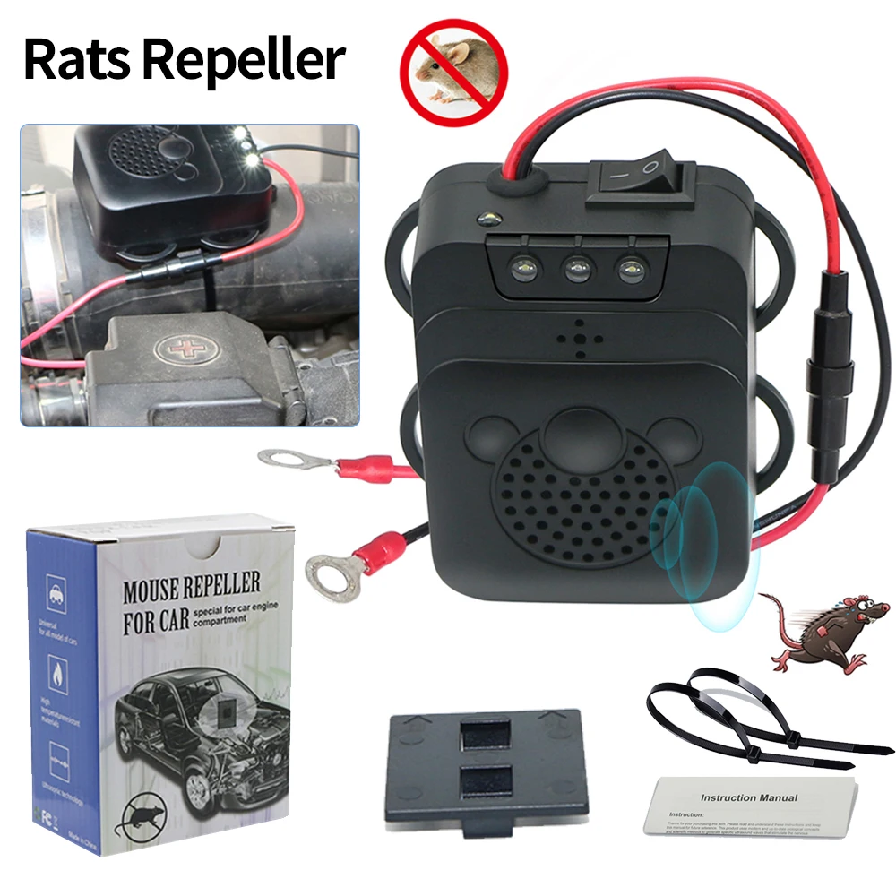 Repelente ultrasónico de roedores y ratas para coche, dispositivo de 12V para Control de plagas, Marten Shock, ratones, Moles, compartimento del motor
