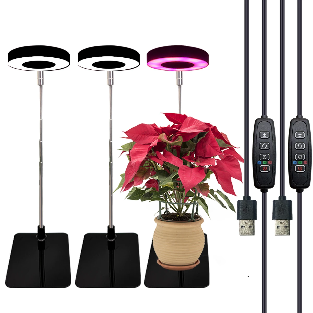 Three color with base plant light Full spectrum LED indoor plant growth light 3/9/12 timing height adjustable 10 levels dimming