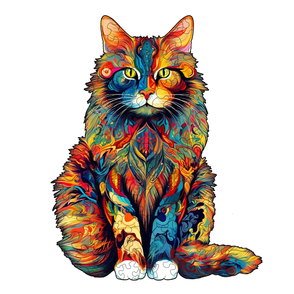 Puzzle en bois pour adultes, puzzle en bois de chat pour adultes, puzzle unique en forme d'animal coupé en bois, cadeaux d'anniversaire pour la famille