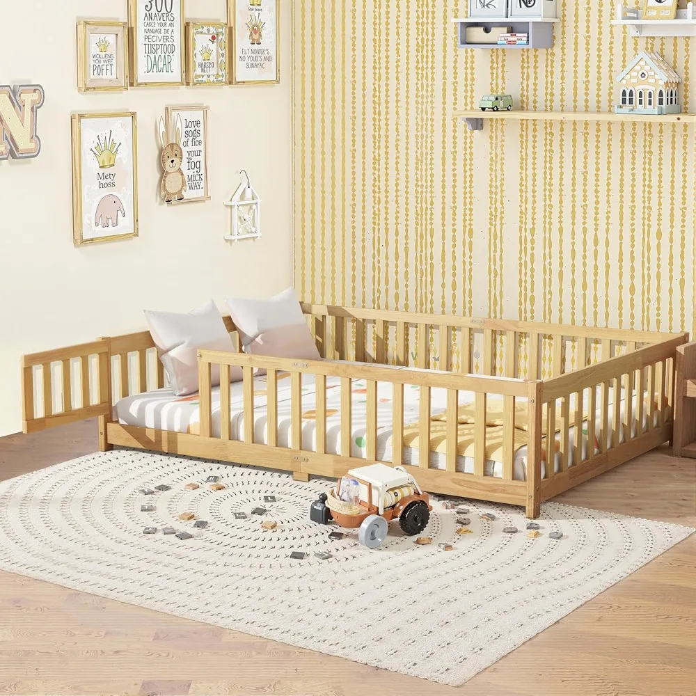 

"Full-Size Montessori Toddler Bed with High Guardrails and Solid Wood Construction"