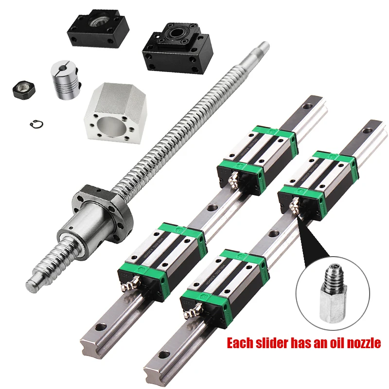 2pcs HGR20 Square Linear Guides + 4pcs HGH20CA Blocks + 1set SFU1605 Ball Screw Lead 5mm BK/BF12 Coupler Nut Housing for CNC