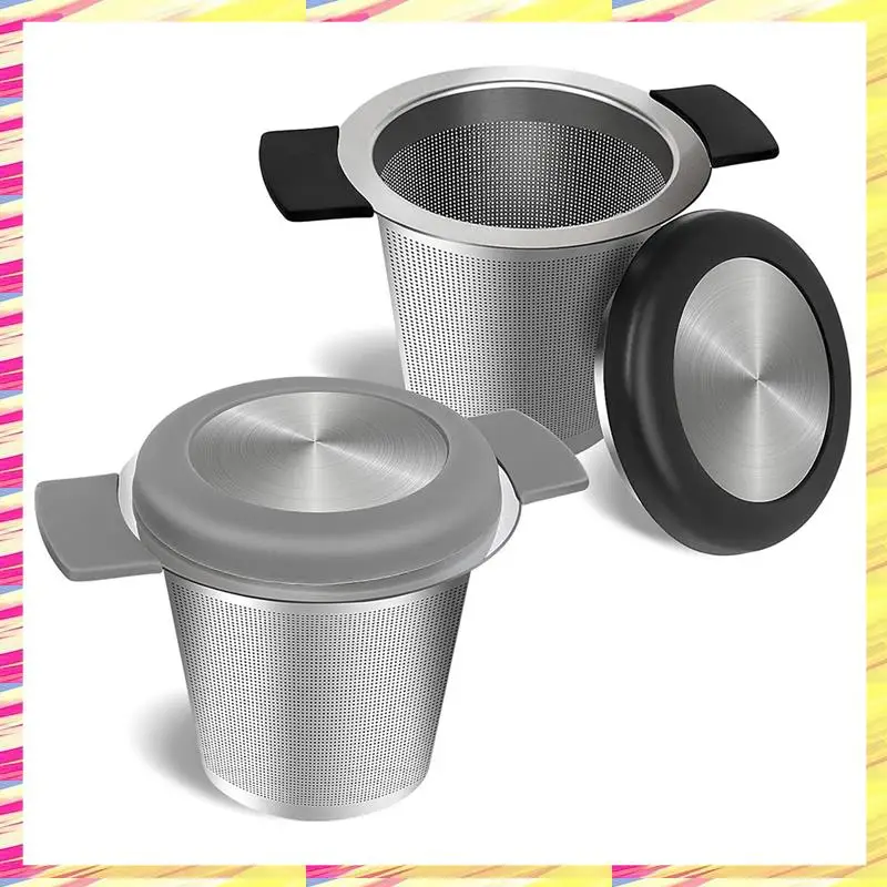 ABJJ Fine Mesh Tea Infusers,2PCS Large Tea Strainers For Tea Stainless Steel Tea Steeper With Heat Proof Silicone Handles Durabl