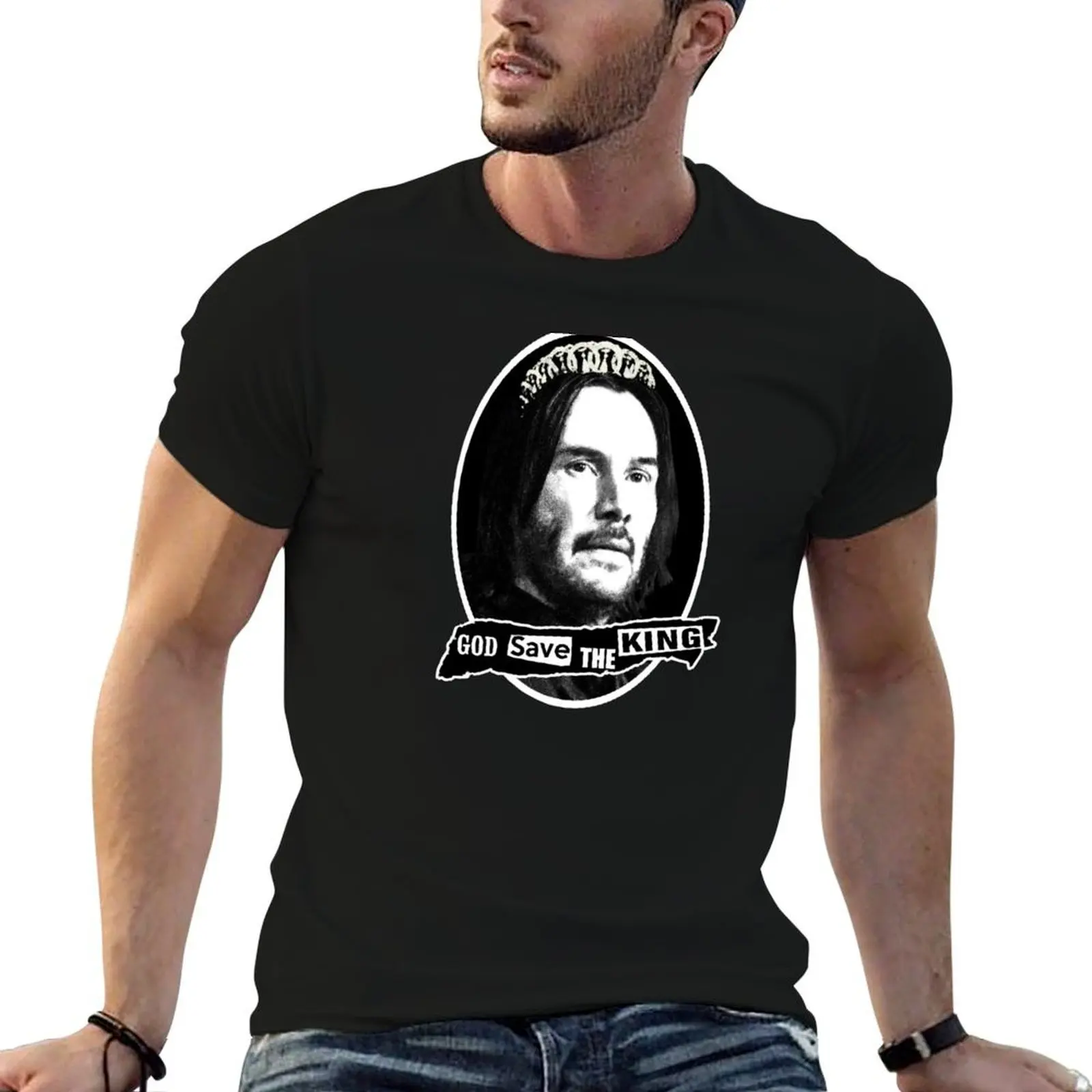 

God save the king Reeves T-Shirt t shirt men 100% cotton luxury brand funny t shirts man t shirts for man cotton T-shirt