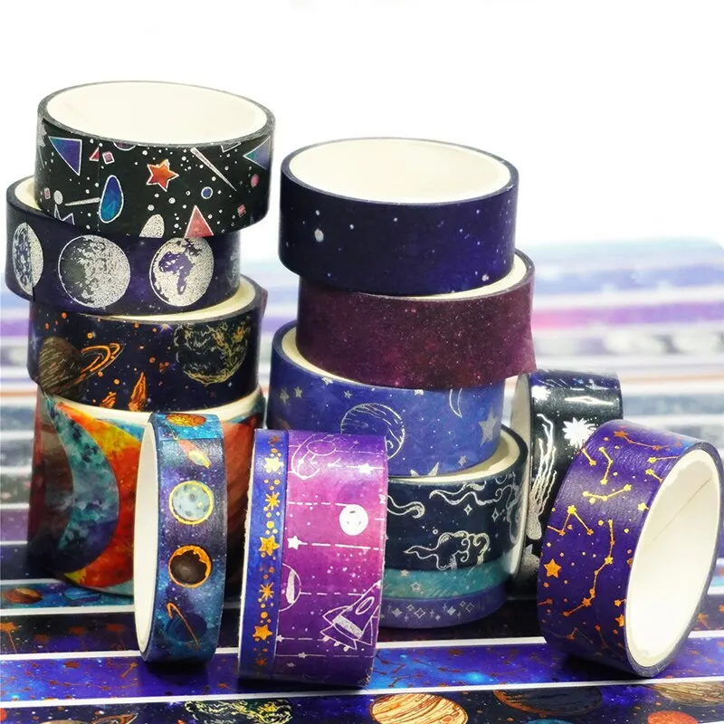 Starry Sky Themed Washi Tape Set with 19 Rolls for Decorative Journaling and DIY Crafts