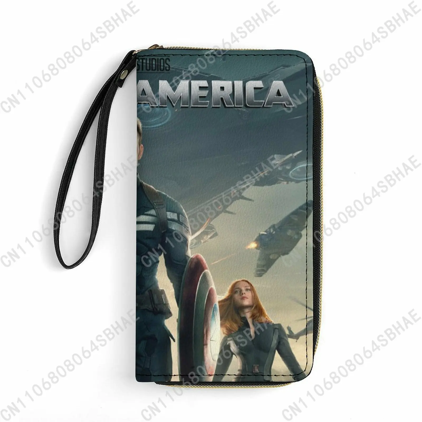 

Marvel Captain America Custom PU Leather Wallet Rope Handle Small Portable Card Holder Men Women Purse Gift Friend Cosplay