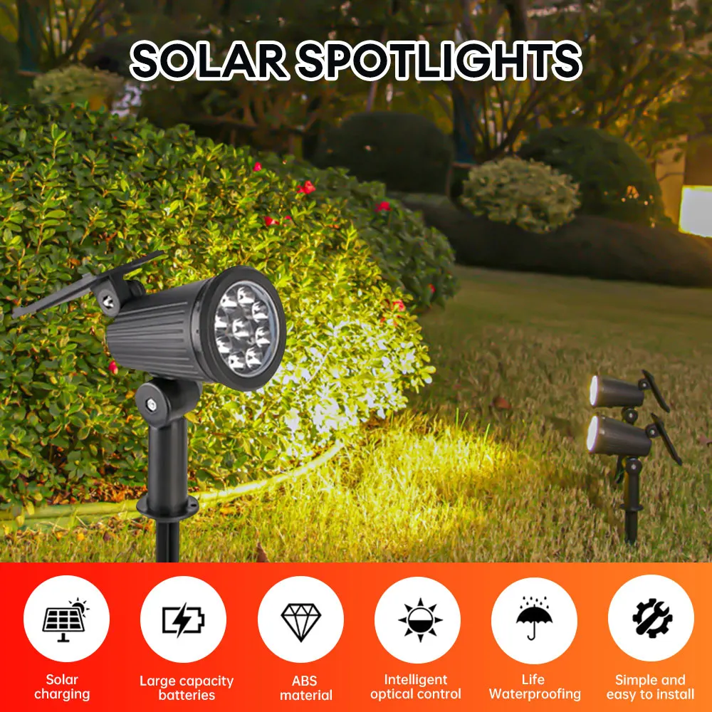 9LED Solar Light IP65 Waterproof Outdoor Landscape Lights with 3 Modes Solar Powered Garden Spotlight for Yard Lawn Walkway