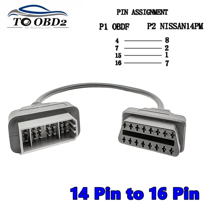 

OBD2 Cable Adapter For Nissan 14 Pin to OBD OBDII 16 Pin Female Diagnostic Cable Connector for Nissan 14Pin Adapter ODB2 Cable