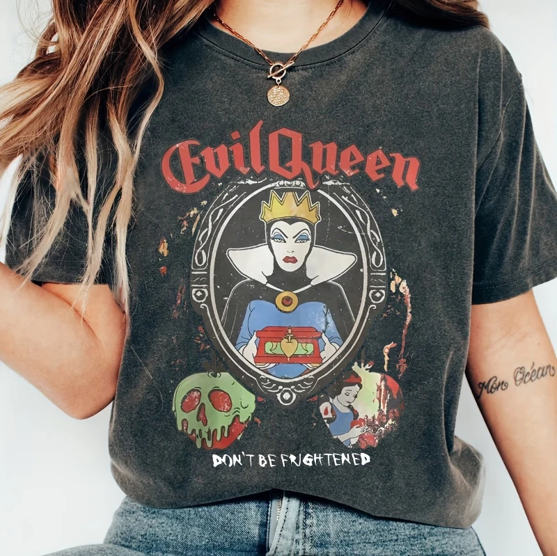 تي شيرت برسومات Snow White Evil Queen and Princess WDW "لا تخاف" كاجوال بأكمام قصيرة وقميص كارتوني