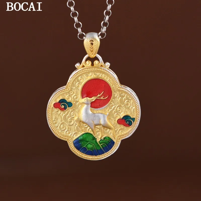 BOCAI S999 Silver Gold Stroke Auspicious Clouds A Deer With You Elegant And Fashionable Women's Pendant