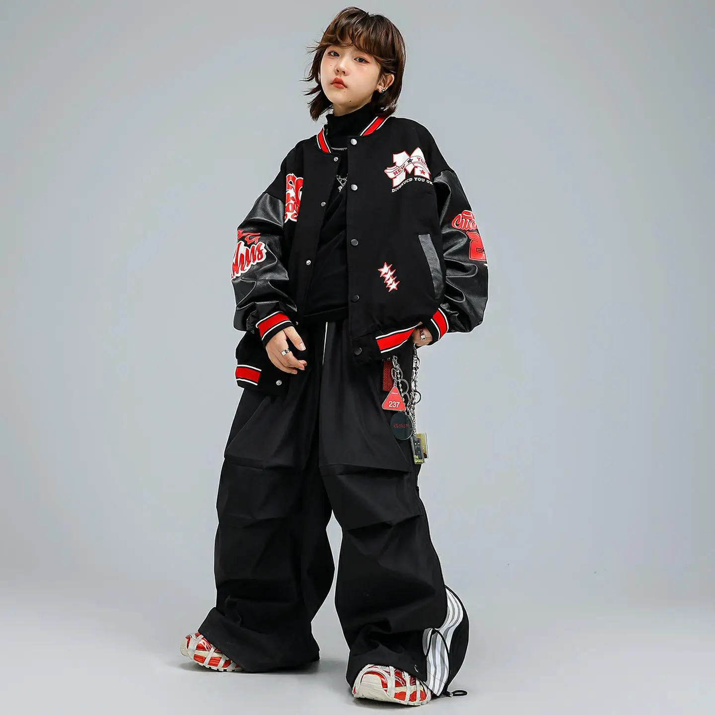 Kids Hip Hop Dancer Clothes Boys Girls Children Streetwear Loose Baseball Jacket Wide Leg Pants Suits Sets Costumes Track suits