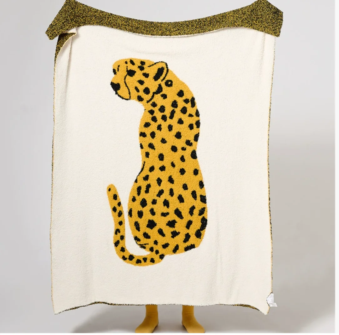 Cute animal leopard home soft casual blanket, office nap blanket, knitted sofa blanket, pillowcase, bed end blanket