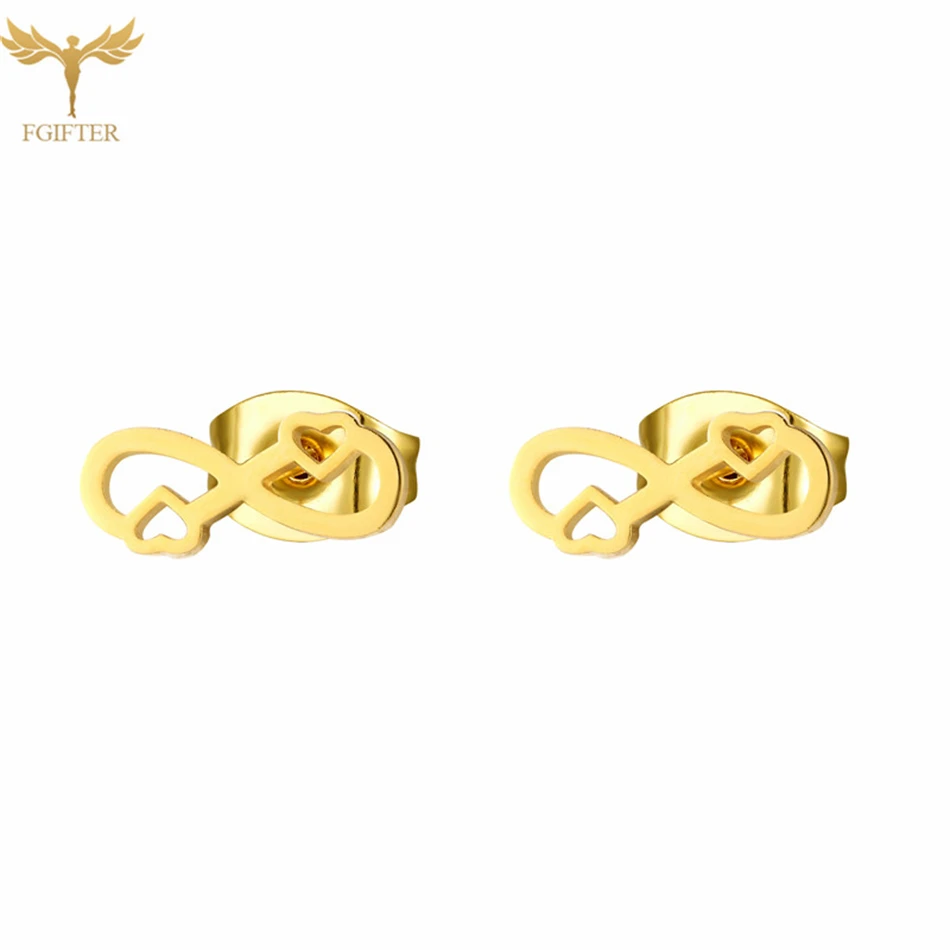 Forever Love Heart Infinity Earrings 8 Eight Ear Studs Eternal Symbolize Golden Stainless Steel Jewelry Women Girls Couple Gifts