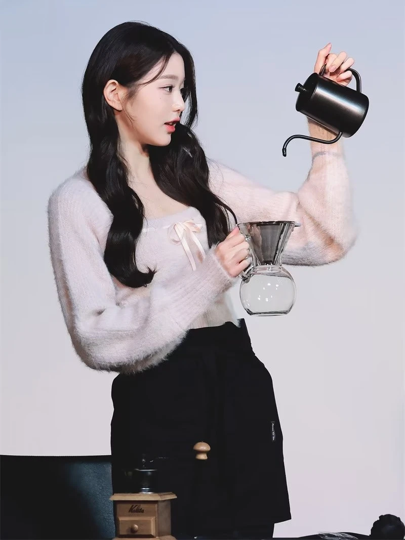 

Sweet Style Knitted Plush Two-Piece Set with Shawl And Tube Top Soft Cozy Autumn Winter Women's Fashion College Style Clothes