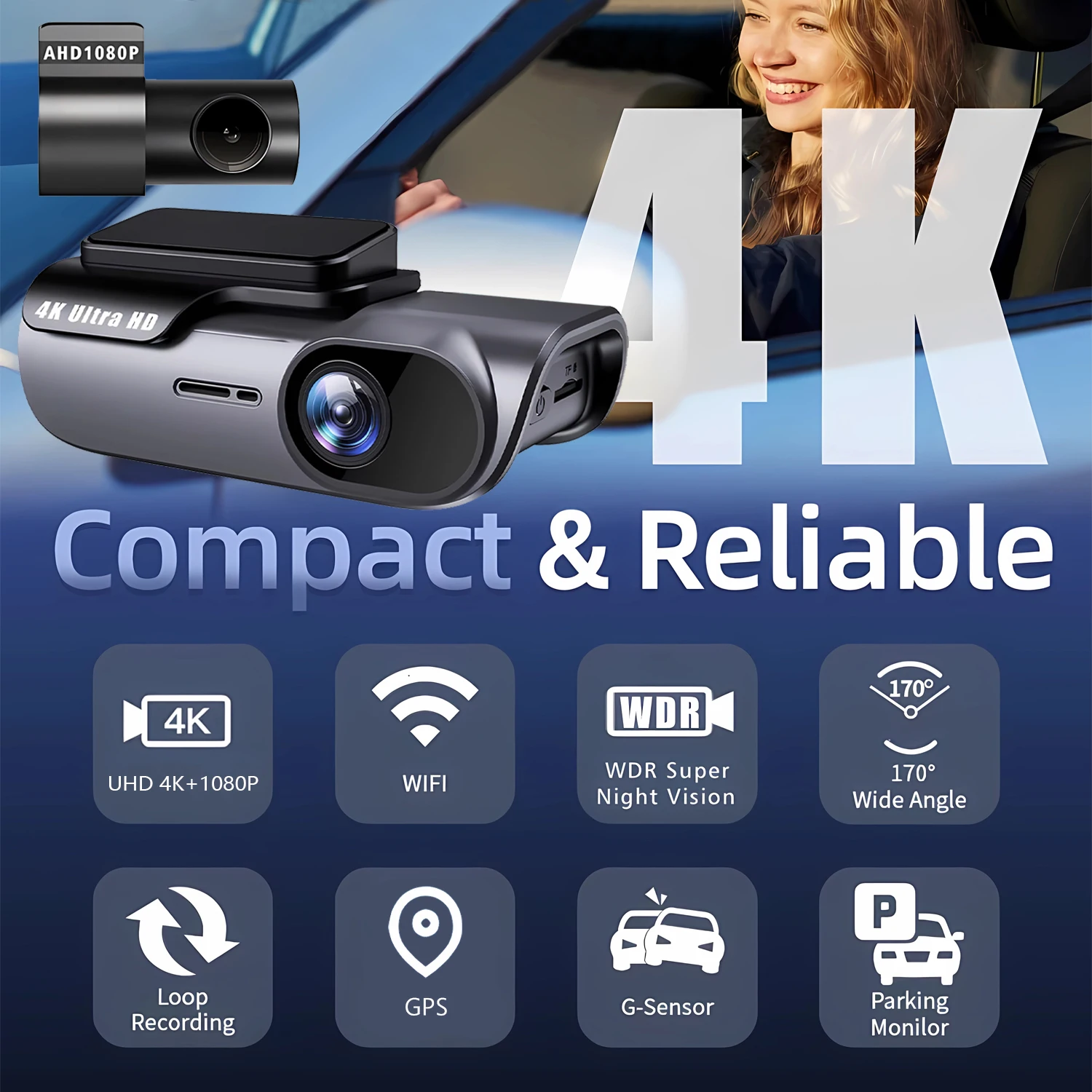 4K Ultra HD Dual Lens Dash Cam Built-in 5G WiFi GPS Car Video Recorder Driving Recorder Support Parking Monitoring APP Control