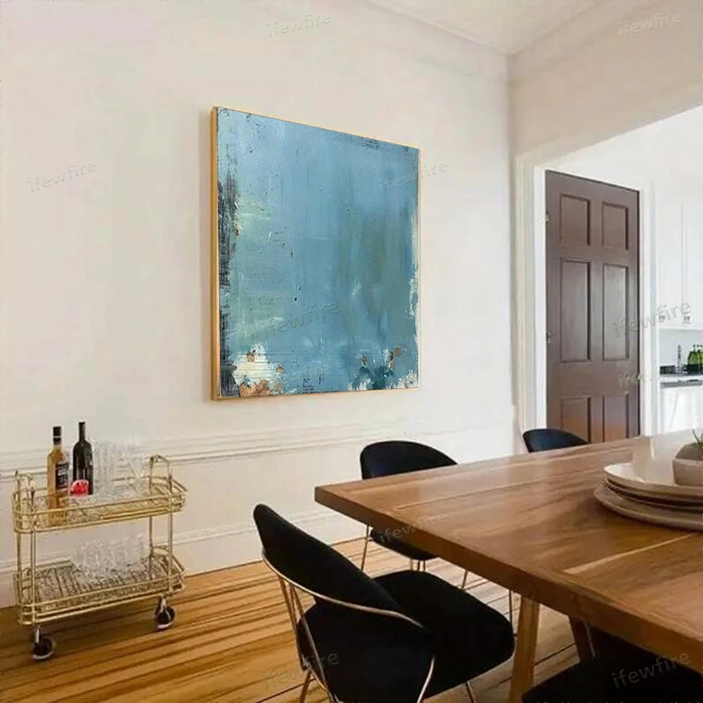 

100% Hand-Painted Modern Oil Paintings Abstract Knife Painting Blue Off-White Design Canvas Paint Living Room Decoration Poster