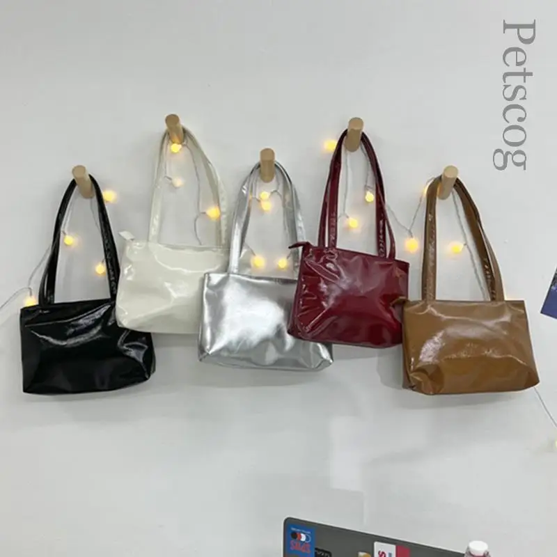 Y2k Small Silver PU Leather Shoulder Side Bags For Women 2023 Luxury Solid Color Fashion Phone Handbags And Purses Underarm Bag