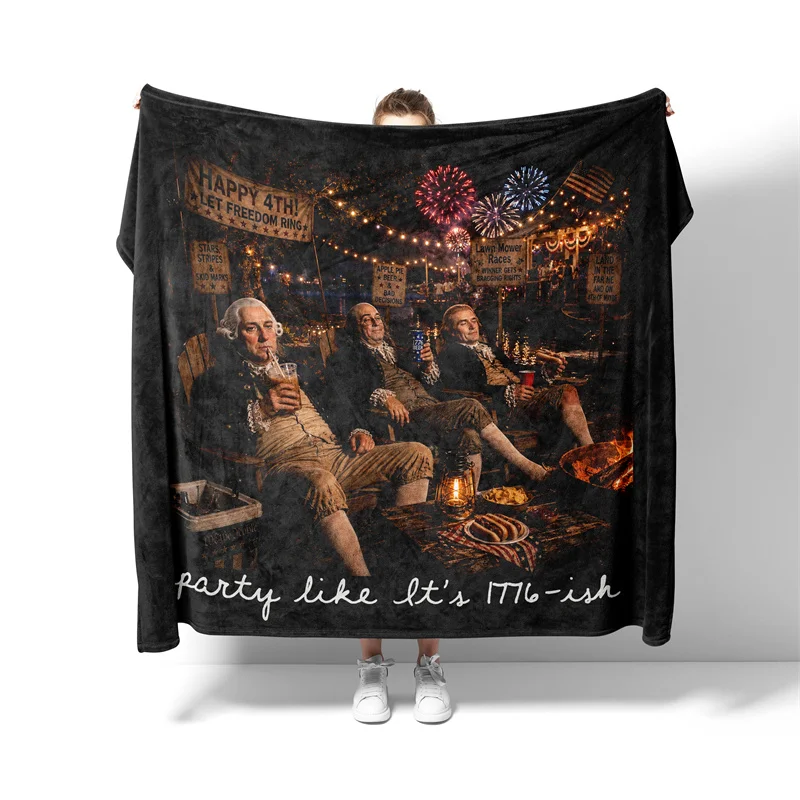 Aertemisi Party Like It's 1776-ish Funny Founding Fathers Throw Blanket Patriotic Meme Soft Fleece Blanket for Couch Bedroom