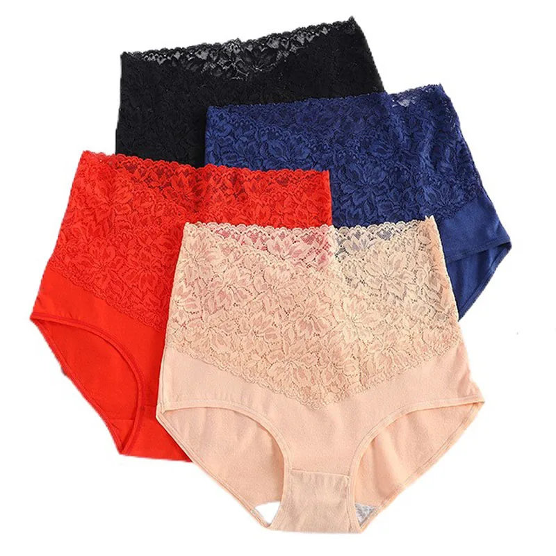 

60-115kg women Plus Size lace Panties modal cotton Sexy Underwear Women High Waist Breathable flower lace underpants hip lift