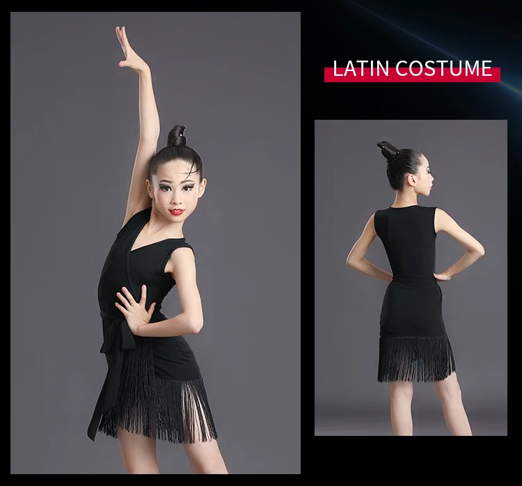 Vestido de práctica de actuación de clasificación profesional para competición de baile latino para niños, novedad de verano, vestido con borlas para baile latino