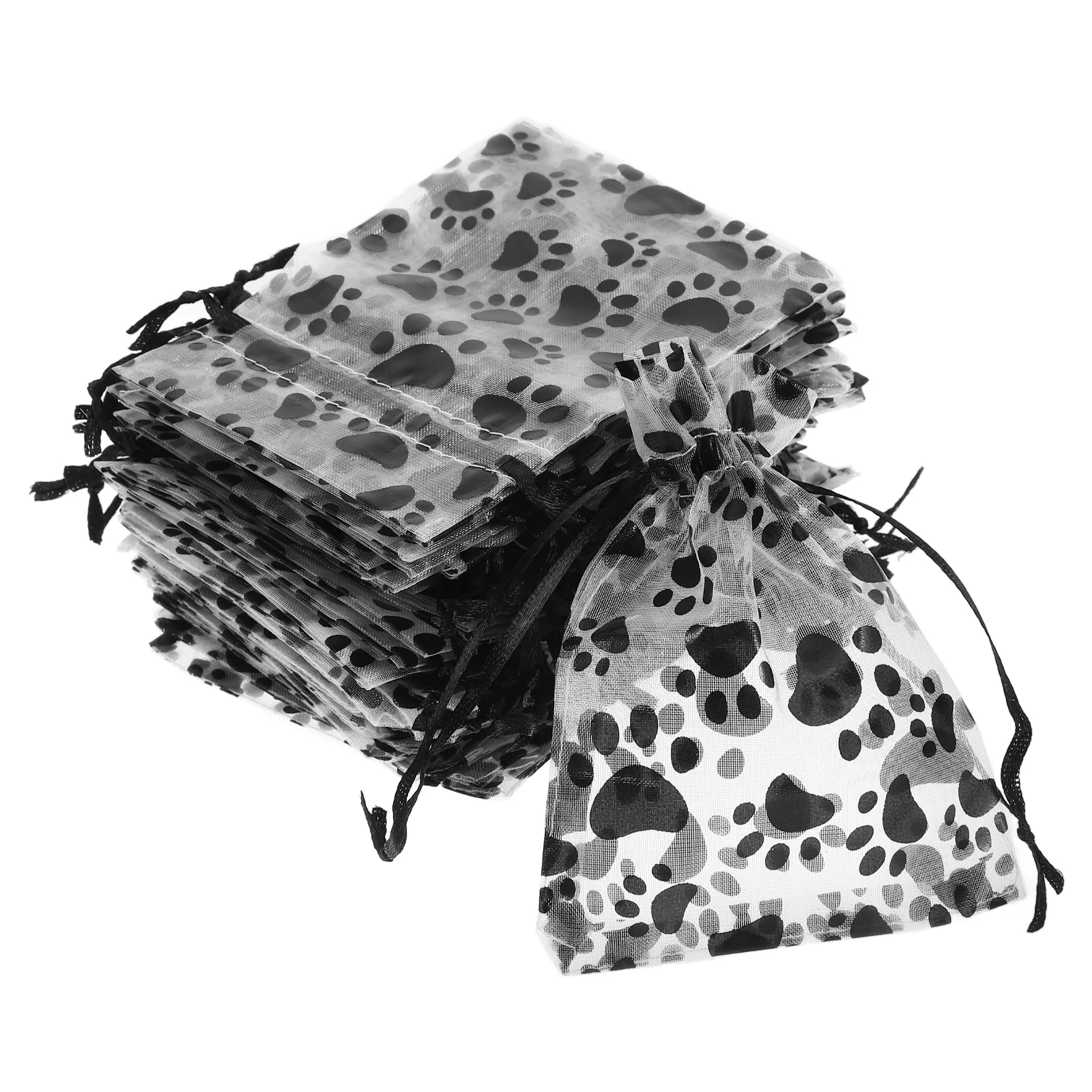 50 Pcs Drawstring Paw Print Gift Bag Animals Treat Bags with Black Candy for Party Favors