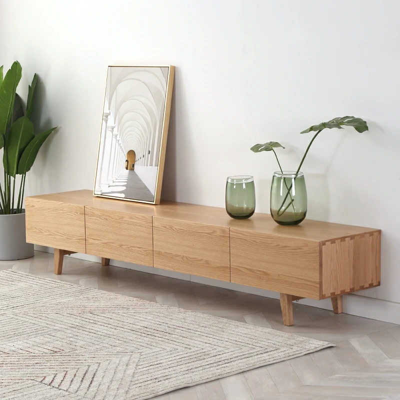 Nordic solid wood TV cabinet: modern minimalist small apartment, white oak, cherry wood, log living room furniture,