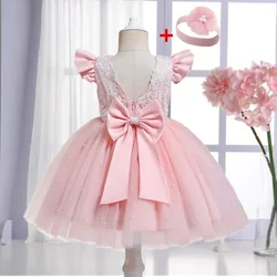 Newborn Baby Girl Princess Dress Flower Lace Birthday Party Outfit Wedding Evening Dress Xmas Costume Infant Bow Baptism Gown