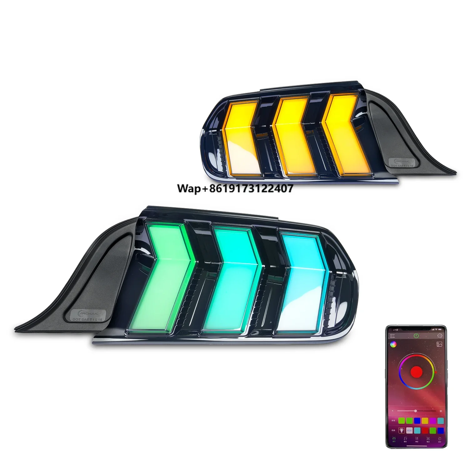 For Mustang S550 GT350/GT500 2015+ Archaic LED Tail Lights Dynamic Sequential Turn Signals Multicolor RGB Rear Lamps New
