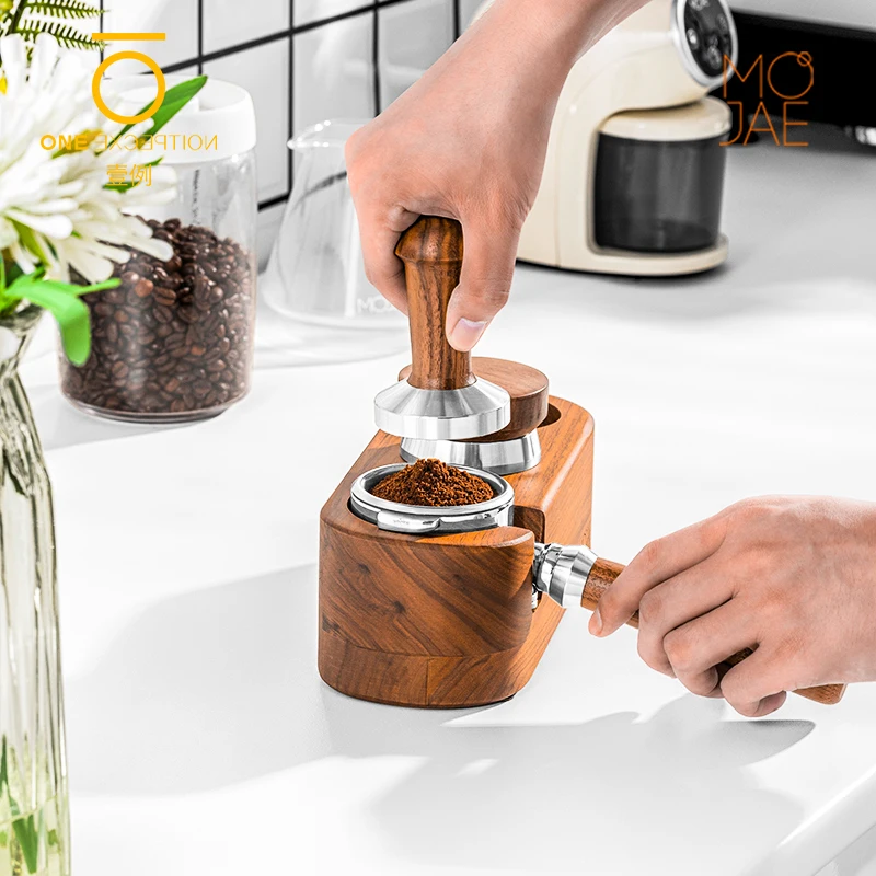 MOJAE Coffee Powder Pressing Seat Wooden Filling Seat Coffee Machine Handle Bracket Storage 51/58mm Bomber