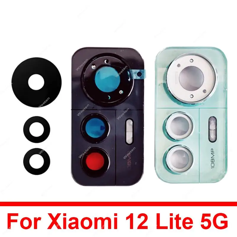 Rear Camera Glass Lens Cover For Xiaomi 12 Lite 5G 2203129G Full Set Back Main Camera Lens Glass Frame Holder Repair Parts