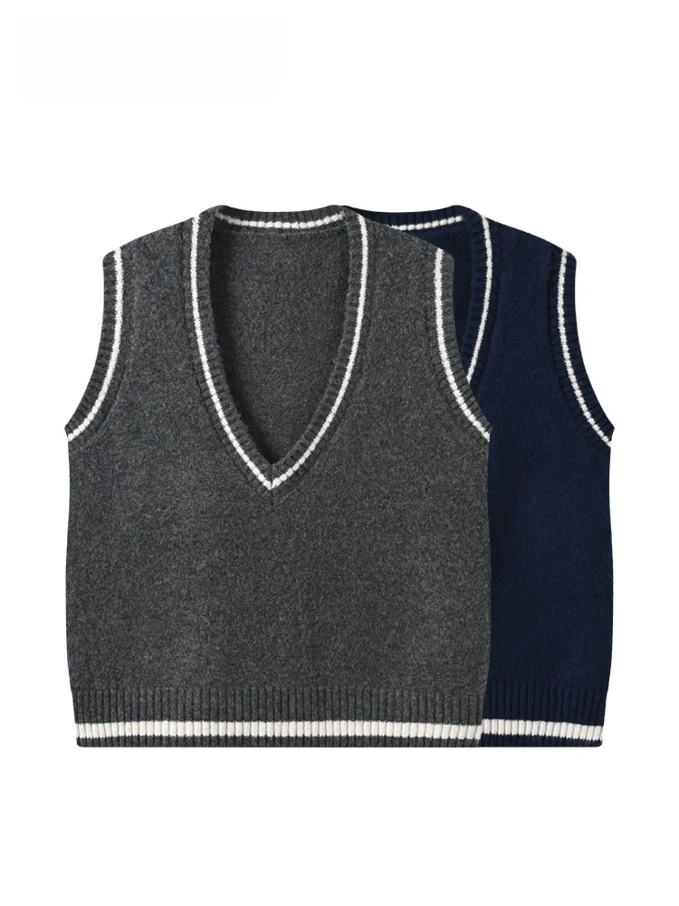 

plus Size Knitted Vest Women's Casual College Sle Autumn Winter New Faion plus Size Casual Top V-ne Mid-length Striped