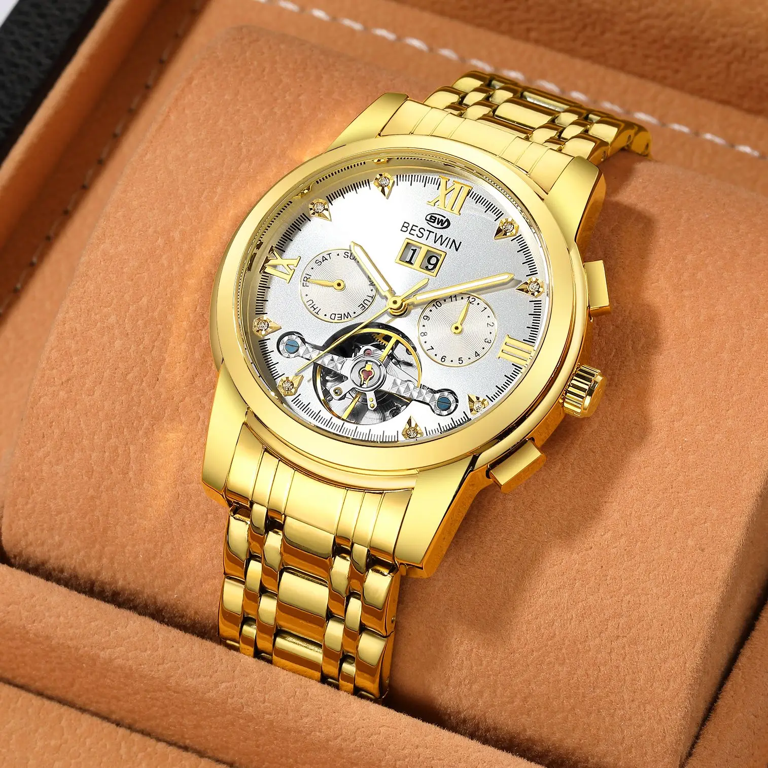 2023 Multifunctional Fully Automatic Mechanical Watch For Men With Steel Strap  Fashionable Luxury Business Men's Watch